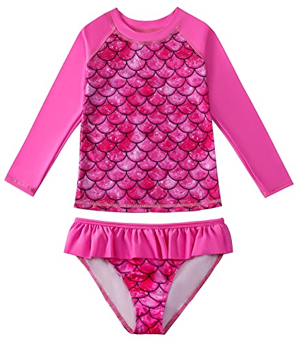 SEAUR Badeanzug Kinder Mädchen Langarm Zweiteiliger Rash Guard Meerjungfrau Schwimmanzug mit Schwimmrock Swimsuit Strand Bademode - 120 von SEAUR