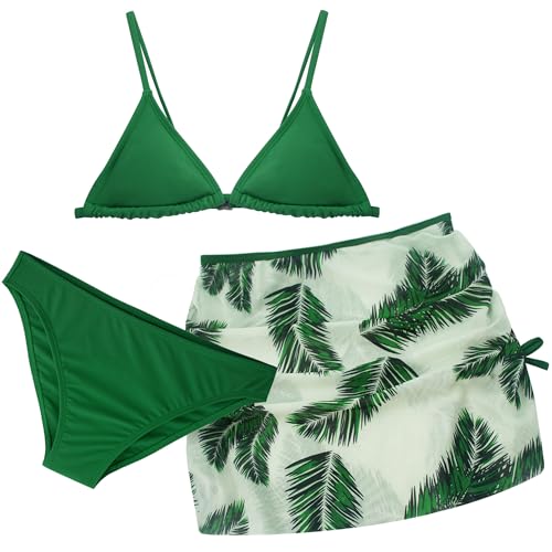 SEAUR Badeanzug Mädchen Bikini mit Shorts Bikinioberteil mit Triangel Bikinihose Atmungsaktiv Bademode für Urlaub Grün 10-11 von SEAUR