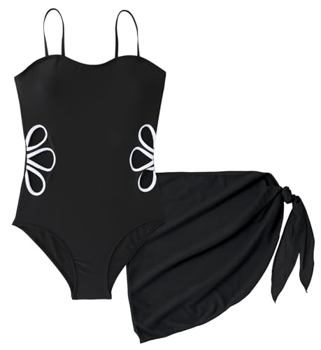 SEAUR Badeanzug Mädchen Blumen Cut Out Einteiliger Schwimmanzug mit Mesh Rock Kinder Bademode Set Badebekleidung - 11-12 Jahre von SEAUR