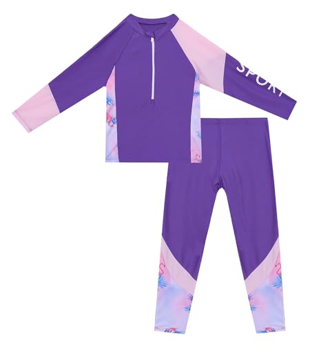 SEAUR Badeanzug Mädchen Lange Hose Langarmshirt Zweiteiliger Schwimmanzug Kinder Rash Guard Bademode Strand Schwimmen Surfen Badebekleidung - 9-10 Jahre von SEAUR