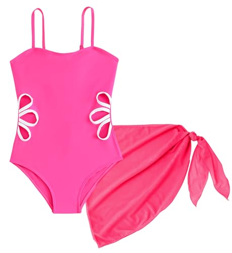 SEAUR Badeanzug Rosa Mädchen Einteiliger Badebekleidung Sommer Badeanzug Teenager Mädchen Bademode Mode mit Cover Up 11-12 J von SEAUR