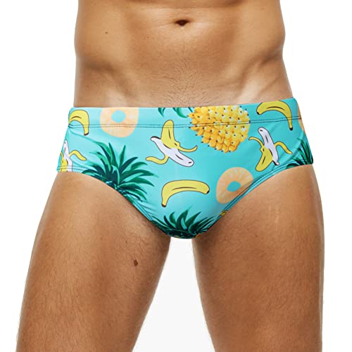 SEAUR - Badehose Badeslip Herren Slip Eng Kurz Schwimmhose Jungen Schnell Trocknend mit Abnehmbar Pad Niedriger Sitz Strand Pool Wassersport Classic Swimming Swim Briefs Ananas Gelb von SEAUR