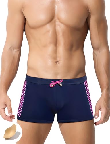SEAUR Badehose Herren Eng Kurz Schwimmhose Schnell Trocknend Boxer Badeslip Wassersport Badeshorts mit Abnehmbares Pad Kordelzug - EU S von SEAUR
