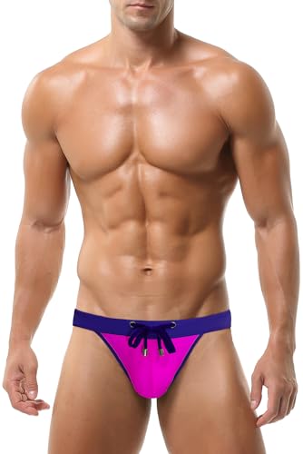 SEAUR Badehose Herren Slip Push Up Eng Kurz Badeslip Bunt Patchwork Schwimmhose mit Abnehmbares Pad Kordelzug EU M (Asie L) von SEAUR
