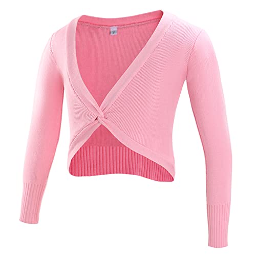 SEAUR Ballett Wickeljacke Mädchen Langarm Strickjacke Tanz Ballettjacke Gymnastik Yoga Bolero Tanzpullover Top - A Rosa - M von SEAUR