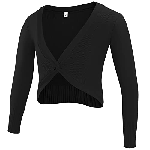 SEAUR Ballett Wickeljacke Mädchen Langarm Strickjacke Tanz Ballettjacke Gymnastik Yoga Bolero Tanzpullover Top - A Schwarz - XXL von SEAUR