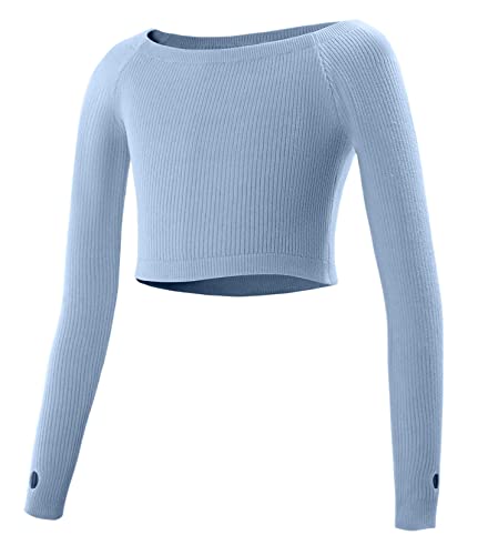 SEAUR Ballett Wickeljacke Mädchen Langarm Strickjacke Tanz Ballettjacke Gymnastik Yoga Bolero Tanzpullover Top - B Hellblau - M von SEAUR