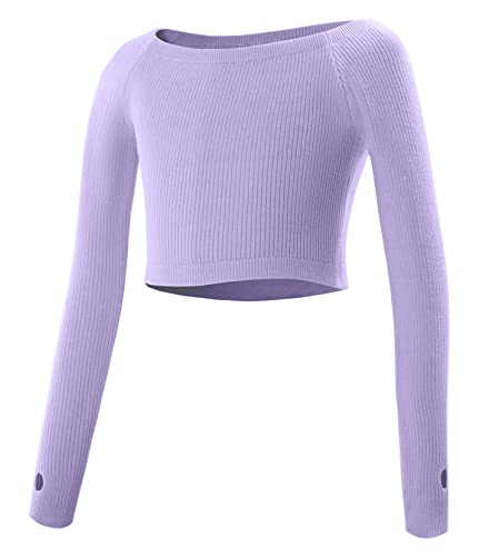 SEAUR Ballett Wickeljacke Mädchen Langarm Strickjacke Tanz Ballettjacke Gymnastik Yoga Bolero Tanzpullover Top - B Lila - M von SEAUR