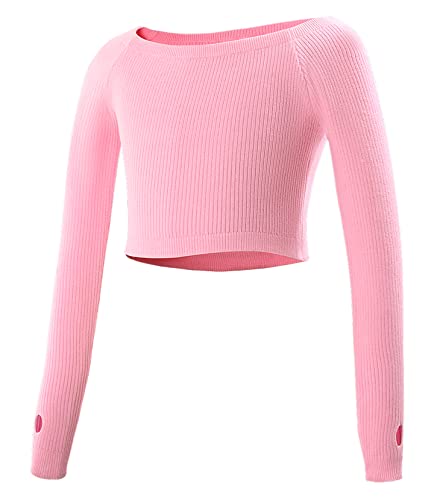 SEAUR Ballett Wickeljacke Mädchen Langarm Strickjacke Tanz Ballettjacke Gymnastik Yoga Bolero Tanzpullover Top - B Rosa - XXL von SEAUR