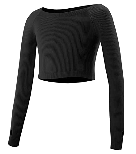 SEAUR Ballett Wickeljacke Mädchen Langarm Strickjacke Tanz Ballettjacke Gymnastik Yoga Bolero Tanzpullover Top - B Schwarz - XXL von SEAUR