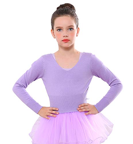 SEAUR Ballett Wickeljacke Mädchen Langarm Strickjacke Tanz Ballettjacke Gymnastik Yoga Bolero Tanzpullover Top V Ausschnitt - D Lila - M von SEAUR