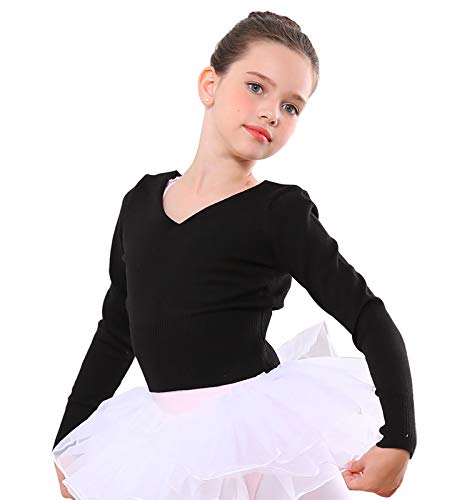 SEAUR Ballett Wickeljacke Mädchen Langarm Strickjacke Tanz Ballettjacke Gymnastik Yoga Bolero Tanzpullover Top V Ausschnitt - D Schwarz - XXL von SEAUR