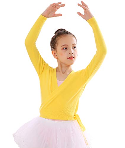SEAUR Ballettjacke Mädchen Langarm Wickeljacke Tanz Ballett Gymnastik Yoga Strickjacke Tanzpullover Top Bolero - C Gelb - S von SEAUR