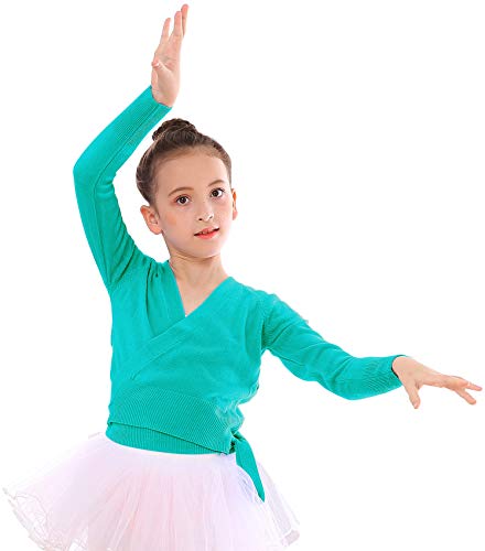 SEAUR Ballettjacke Mädchen Langarm Wickeljacke Tanz Ballett Gymnastik Yoga Strickjacke Tanzpullover Top Bolero - C Grün - S von SEAUR