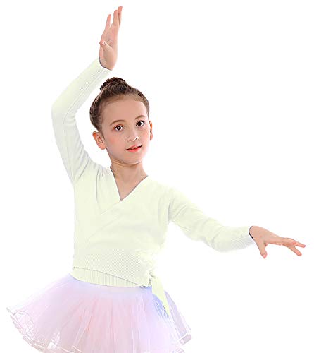 SEAUR Ballettjacke Mädchen Langarm Wickeljacke Tanz Ballett Gymnastik Yoga Strickjacke Tanzpullover Top Bolero - C Weiß - S von SEAUR