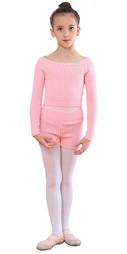 SEAUR Ballettjacke Mädchen Langarm Wickeljacke Tanz Ballett Gymnastik Yoga Strickjacke Tanzpullover Top Bolero - E Rosa Set - XL von SEAUR