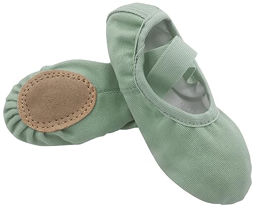 SEAUR Ballettschläppchen Mädchen Ballettschuhe Ledersohle Ballett Tanzschuhe Canvas für Kinder - Grün - 35 EU von SEAUR