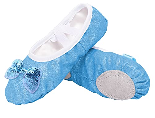 SEAUR Ballettschläppchen Mädchen Glitzer Pailleten Ballettschuhe Ledersohle Ballett Tanzschuhe für Kinder - Blau - 27 EU von SEAUR