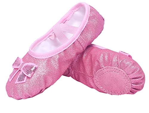 SEAUR Ballettschläppchen Mädchen Glitzer Pailleten Ballettschuhe Ledersohle Ballett Tanzschuhe für Kinder - Rosa - 27 EU von SEAUR