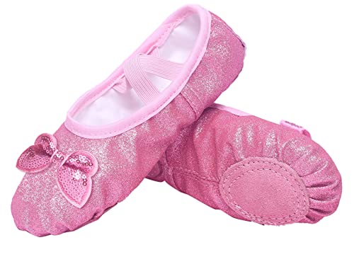 SEAUR Ballettschläppchen Mädchen Glitzer Pailleten Ballettschuhe Ledersohle Ballett Tanzschuhe für Kinder - Rosa - 27 EU von SEAUR