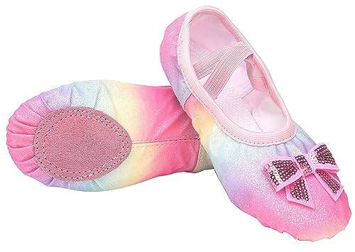 SEAUR Ballettschläppchen Mädchen Glitzer Pailleten Ballettschuhe Ledersohle Ballett Tanzschuhe für Kinder - Rosa Regenbogen - 27 EU von SEAUR