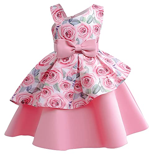 SEAUR Ballkleid für Mädchen Ärmellos/Kurzarm Prinzessin Kleid mit Reißverschluss Mädchen Blumenkleid für Party Rosa 2 130 von SEAUR