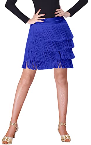 SEAUR Bauchtanz Hüfttuch Fransen Rock Damen Latein Tanzrock Rumba Cha Cha Samba Tanzen Rock Ballsaal Tanzkleid Blau - 3XL von SEAUR