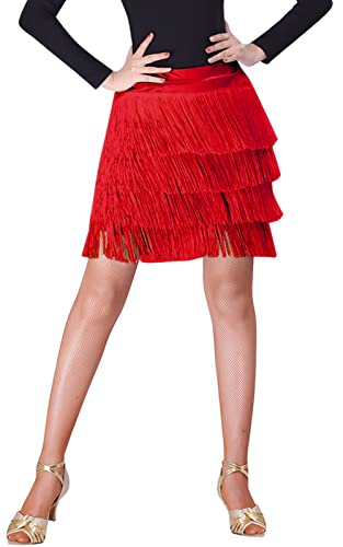 SEAUR Bauchtanz Hüfttuch Fransen Rock Damen Latein Tanzrock Rumba Cha Cha Samba Tanzen Rock Ballsaal Tanzkleid Rot - 3XL von SEAUR