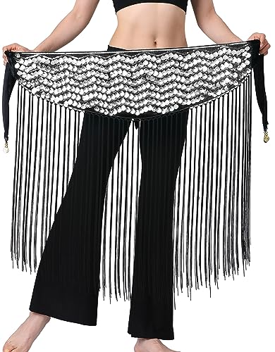 SEAUR Bauchtanz Latein Hüfttuch Pailletten Glitzer Wickelgürtel Damen Quaste Gürtel Rock Taille Tanz Rumba Chacha Fransen Tanzrock von SEAUR