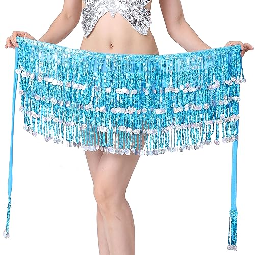 SEAUR Bauchtanz Latein Hüfttuch Pailletten Glitzer Wickelgürtel Damen Quaste Gürtel Rock Taille Tanz Rumba Chacha Fransen Tanzrock von SEAUR