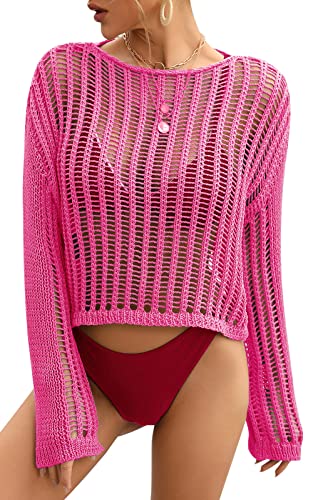 SEAUR Bikini Badeanzug Cover Ups Damen Strand Gestrickt Langarm Oberteil Netz Strandkleid Sommer Strandponcho Beach Strandtunika - L von SEAUR