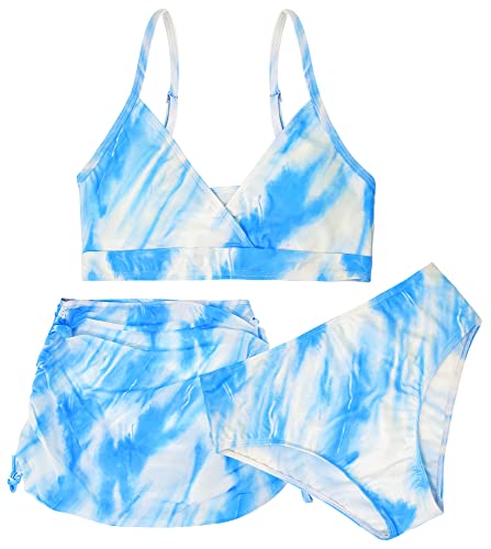 SEAUR Bikini Kinder Mädchen mit Rock 3 Teilig Set Badeanzug Hawaii Tie-Dye Schwimmanzug Sommer Strand Schwimmen Bademode Swimming Swimsuit - 140/8-9 Jahre von SEAUR