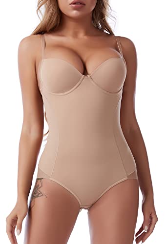 SEAUR Bodysuit Shapewear für Frauen Bauchkontrolle Shaping Body Shaper Jumpsuits Tops mit integriertem BH ärmellos Camisole nahtlose Taillentrainer Body Unterwäsche, Beige, 42 von SEAUR