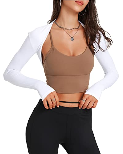 SEAUR Bolero Achselzucken für Damen Offene Vorderseite Cropped Strickjacke Coole Achselzucken für Übung Ballett Fitness Weiß M von SEAUR