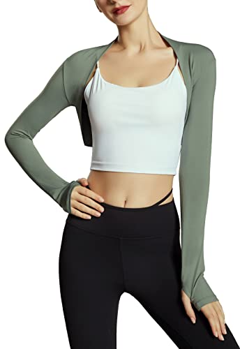 SEAUR Bolero Damen Yoga Tanz Sport Schulterjacke Ballet Strickjacke Kurz Vorne Öffnen Fitness Shrug Cardigan Top - Grün - S von SEAUR