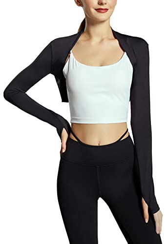 SEAUR Bolero Damen Yoga Tanz Sport Schulterjacke Ballet Strickjacke Kurz Vorne Öffnen Fitness Shrug Cardigan Top - Schwarz - L von SEAUR