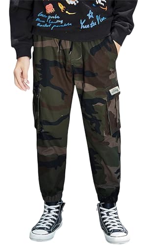 SEAUR Cargo Hose Jungen Camouflage Freizeithose mit Elastischem Bund Jogginghose Slim Fit Cargohose mit Taschen Kordelzug Freizeit Streetwear - 160 - EU 152-158 von SEAUR