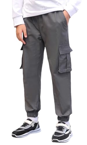 SEAUR Cargo Hose Jungen Freizeithose mit Elastischem Bund Jogginghose Slim Fit Cargohose mit Taschen Kordelzug Freizeit Streetwear - 130 - EU 122-128 von SEAUR