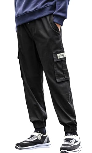 SEAUR Cargo Hose Jungen Freizeithose mit Elastischem Bund Jogginghose Slim Fit Cargohose mit Taschen Kordelzug Freizeit Streetwear - 160 - EU 152-158 von SEAUR