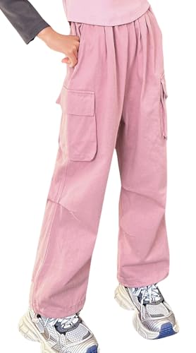SEAUR Cargo Hose Mädchen Hip Hop Sporthose mit Gummibund Baumwolle Baggy Jogginghose Kinder Freizeithose Cargohose Sport Freizeit Streetwear - 130 (120-130cm) von SEAUR