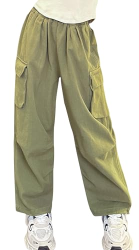 SEAUR Cargo Hose Mädchen Hip Hop Sporthose mit Gummibund Baumwolle Baggy Jogginghose Kinder Freizeithose Cargohose Sport Freizeit Streetwear - 160 (150-160cm) von SEAUR