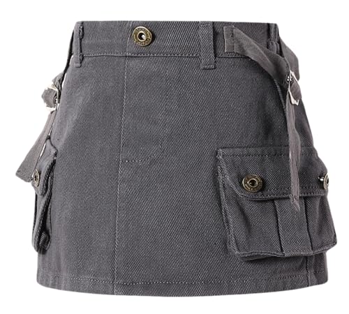 SEAUR Cargo Rock Mädchen Jeansrock Kurz A-Linie Denim Sommerrock mit 2 Taschen Halber Gummibund Kinder Minirock - 150(EU 140-146) von SEAUR