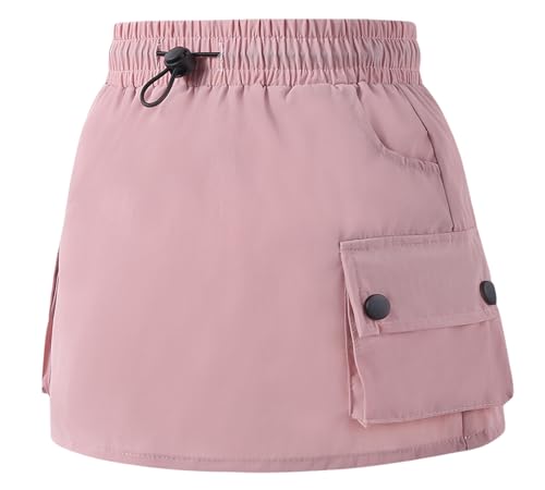 SEAUR Cargo Rock Mädchen mit Innenhose 4 Taschen Kurzer Rock Leicht Dünn Sommerrock A-Linie Minirock Kinder Hosenrock Gummibund - 140(EU 134) von SEAUR
