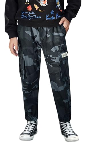 SEAUR Cargohose Jungen Camouflage Freizeithose mit Elastischem Bund Jogginghose Slim Fit Cargo Hose mit Taschen Kordelzug Freizeit Streetwear - 140 - EU 134-140 von SEAUR