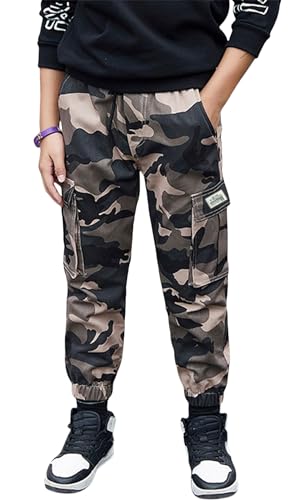 SEAUR Cargohose Jungen Camouflage Freizeithose mit Elastischem Bund Jogginghose Slim Fit Cargo Hose mit Taschen Kordelzug Freizeit Streetwear - 170 - EU 164 von SEAUR