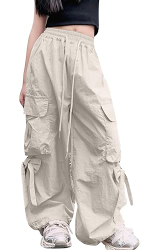 SEAUR Cargohose Mädchen Baggy Hip Hop Hose Kinder Cargo Freizeithose mit Gummibund Schleife Leicht Dünn Sommerhose 4 Taschen Freizeit Streetwear - 150 (10-11 Jahre) von SEAUR