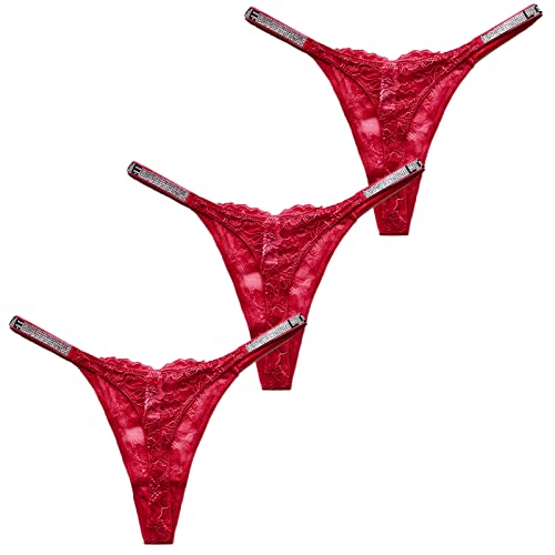 SEAUR Damen 3er Pack Spitze Tanga Panties Strass Sexy Höschen Hipster G-String von SEAUR