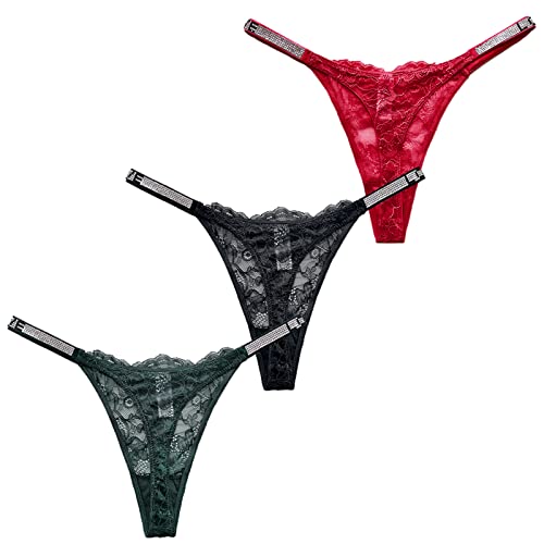 SEAUR Damen 3er Pack Spitze Tanga Panties Strass Sexy Höschen Hipster G-String von SEAUR