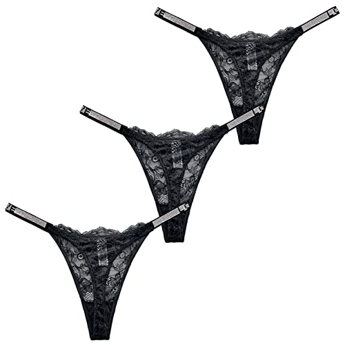 SEAUR Damen 3er Pack Spitze Tanga Panties Strass Sexy Höschen Hipster G-String von SEAUR