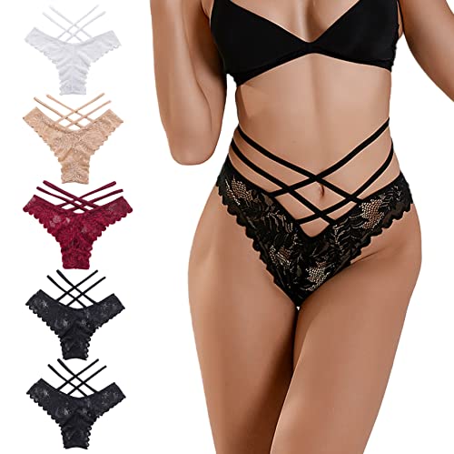 SEAUR Damen 5er Pack Spitze Tanga Panties Baumwolle Sexy Höschen Hipster Dessous von SEAUR